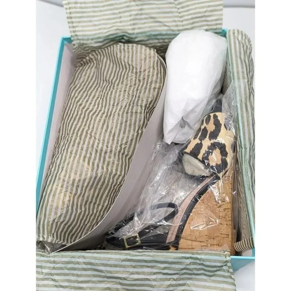 Kate Spade Women's Lonnie Leopard Calf Hair Wedge Sandals Size 6 M (MSRP $198)